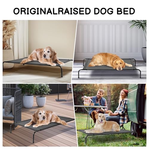 Cooling Elevated Dog Bed,Reinforced Large Cot Bed, Raised Outdoor Dog Hammock, Lifted Pet Platform with Frame &Washable Waterproof Teslin Mesh &Anti-Slip Feet,50" D x 31" W x 8" H