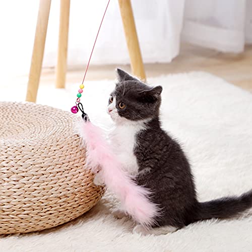 12pcs Cat Feather Toy Replacement for Wand Kitten Toys Interactive Training Bell Inside Playing Gift for Chasing Jumping Exercise Refill Feathers Toy (Pink+Rosepink) - color: Pink+Rosepink