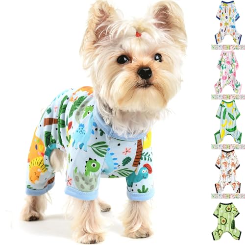 Dog Pajamas for Small Dogs, Soft Thin Pjs Jammies Cat Doggie, Summer Pet Cute Puppy Clothes Outfits Dogs Boy Girl(Dinosaur,XS) - color: Dinosaur, size: X-Small (Chest 11.8 in)