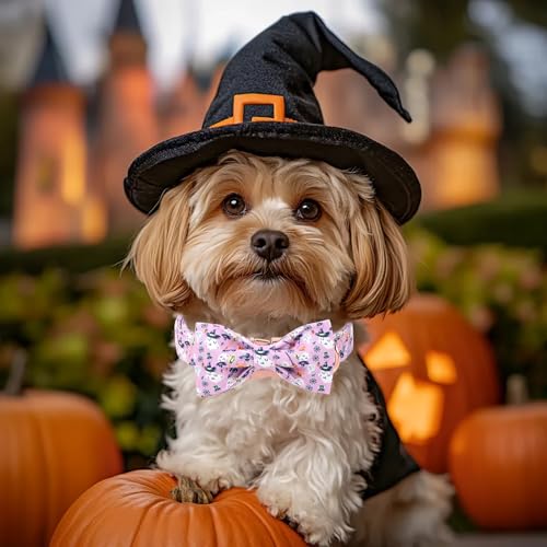 Halloween Dog Collar with Bow Tie - Cute Purple Wizard Ghost Dog Collars, Adjustable Metal Buckle Bowtie Collar for Small Medium Large Boy Girl Dogs XS - color: B-Wizard Ghost, size: XS