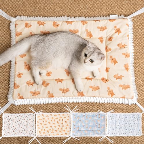 Reversible Silent Cat Bed Self Warming Pet Pad Thin Style Mat Washable Cushion Pad, Pad for Window Perch Outdoor Cat Houses, for Cats, Small Dogs, Rabbits, Non Electric,(Brown Puppy,S) - color: Brown Puppy, size: Small