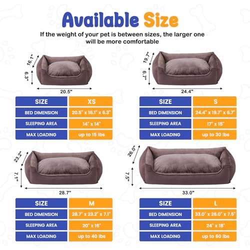 Rectangle Dog Bed for Medium Size Dog with Removable Washable Cover Pet Bed with Bolster Sides Non-Slip Bottom Pet Sofa Waterproof Lining Durable Pet Cuddler, Dark Brown, 25x 20x 6.7 in - color: Dark Brown, size: 24"L x 20"W x 6.7"Th