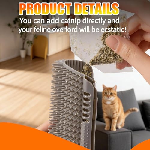 4 Pcs Cat Corner Brush, and Cat Self Grooming Brush with Mint, Corner for Cats to Scratch and Groom, Pet Wall Mounted for Stress Relief and Fur Care