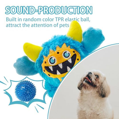 Plush Squeaky Dog Ball, Little Monster Puppy Toys Suitable for All Breeds, Chew Guard, Floating Water and Durable Interactive, Round and Soft (Blue, Large) - color: Blue, size: Large