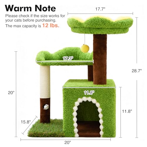WOOCHPET Flower Cat Tree with Cat Condo for Indoor Cats, 29" Cat Tower with Sisal Scratching Post and Top Perch, 3-in-1 Multi-Level Cat Tower for Small Cats and Kittens