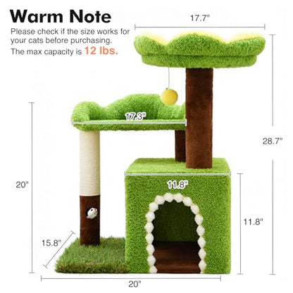 WOOCHPET Flower Cat Tree with Cat Condo for Indoor Cats, 29" Cat Tower with Sisal Scratching Post and Top Perch, 3-in-1 Multi-Level Cat Tower for Small Cats and Kittens