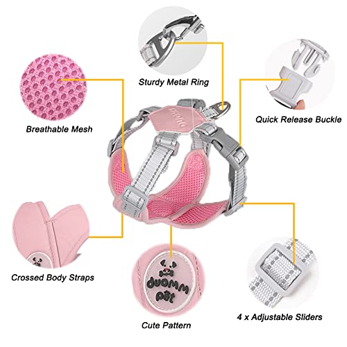 Dog Harness Pet X Frame No Pull Step-in Harnesses with Leash Set, Adjustable Reflective Choke Free Puppy with Padded Vest for Small, Medium Dogs and Cats Walking Training - color: Pink, size: Medium