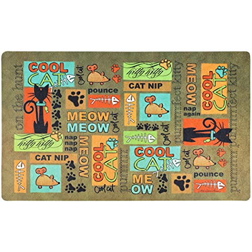 Drymate Cat Bowl Placemat, Pet Food Feeding Mat - Absorbent Fabric, Waterproof Backing, Slip-Resistant - Machine Washable/Durable (USA Made) (12” x 20”) (Cool Cat Brown) - color: Cool Cat Brown, size: Small (12" x 20")