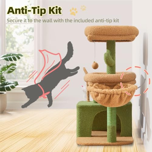 Taoqimiao MS043T Cat Tree, 32.2-Inch Cat Tower for Indoors Cats, Cat Condo with Large Cat Perch, Spacious Cat Cave, Scratching Posts for Small and Medium Cats, Cactus - color: Cactus