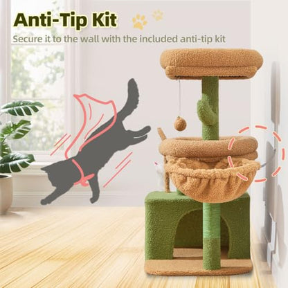 Taoqimiao MS043T Cat Tree, 32.2-Inch Cat Tower for Indoors Cats, Cat Condo with Large Cat Perch, Spacious Cat Cave, Scratching Posts for Small and Medium Cats, Cactus - color: Cactus