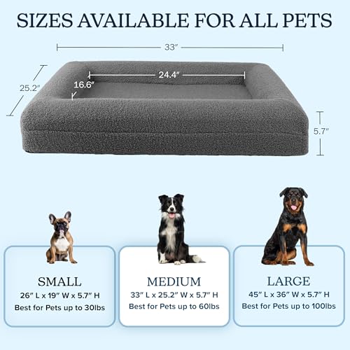 Orthopedic Dog Bed - 33x25.2 Inch Medium Dog Bed with Supportive Bolster, Nonslip Bottom, and Removable Washable Cover - Memory Foam Cushion for Medium Dogs - Pet Products by PETMAKER (Gray) - size: Medium