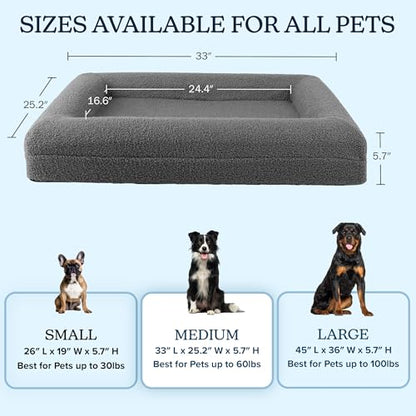 Orthopedic Dog Bed - 33x25.2 Inch Medium Dog Bed with Supportive Bolster, Nonslip Bottom, and Removable Washable Cover - Memory Foam Cushion for Medium Dogs - Pet Products by PETMAKER (Gray) - size: Medium