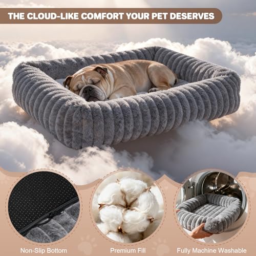 Dog Bed for Small Medium Size Dog, Washable Self Warming Dog Cat Beds for Indoor Cats Fluffy Rabbit Fur Pet Bed for Puppy and Kitten, Orthopedic Dog Cat Beds with Removable Cover & Anti-Slip Bottom - size: 28*22* 8 inches