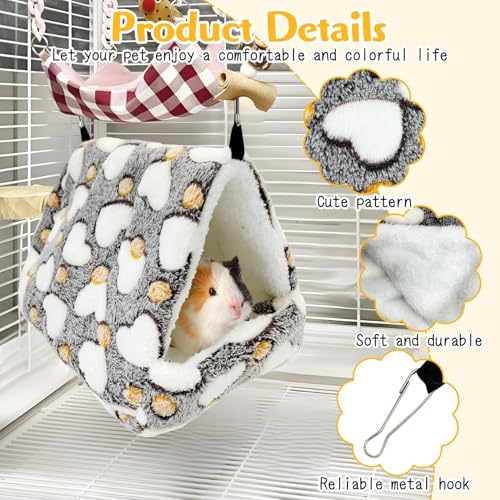 PINVNBY Rat Hammock Soft Ferret Hideout Bed Hanging Hamster Tunnel Cave Small Animal Cage Accessories Toy for Guinea Pig Chinchilla Squirrel Sugar Glider (Gray)