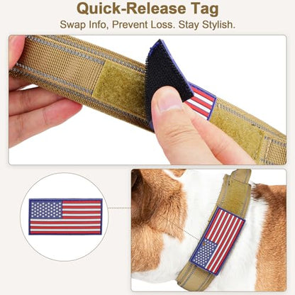 Heavy Duty Tactical Dog Collar and Leash Set, Military Training Nylon Reflective Collar with Handle Metal Buckle for Medium Large Dogs, Brown, L (1 Patch Included) - color: Reflective Collar Brown Set, size: L