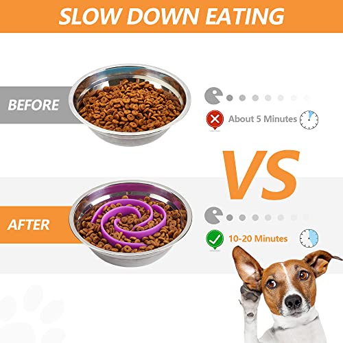Slow Feeder Dog Bowls Insert, Animire Soft Silicone Slow Eating Dog Food Bowl for Small, Medium and Large Dogs, Compatible with Regular and Elevated Bowls - color: Purple, size: M