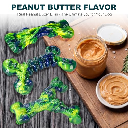 Kseroo Indestructible Dog Toys for Aggressive Chewers: 3-Pack Peanut Butter Flavored Hard Nylon Dog Chew Toys for Medium & Large Dogs(25-90lbs), Super Chewer Dog Bones Toys to Keep Them Busy, Green - color: 3PC-Peanut Butter-Green