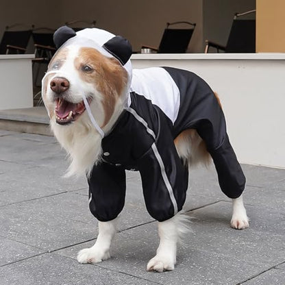 Dog Raincoat with Hood, Waterproof Full-Coverage Reflective Rain Jacket Quick-Drying Rain Poncho and Shoes for Small Medium Large Dogs,Panda,4XL - color: Panda, size: 4XL（Back Length 20''）