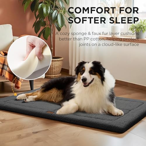 Joydeco Low Profile Dog Crate Mat Reversible Bed Pad, Washable Dog Pad Mat with Ultra Soft Fleece, Compact Design Kennel Beds Mats for Large Medium Small Pets, 35" x 23" Dark Gray - color: Dark Gray