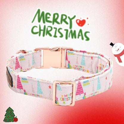 Elegant little tail Christmas Dog Collar, Christmas Tree Pet Collars Bow Pink Metal Buckle Collar Puppy Girl Boy Holiday Cotton Soft Bowtie Adjustable Dog Collar for X-Small Dogs - color: Christmas Tree Pink, size: X-Small (Pack of 1)