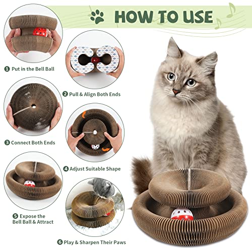 SENCONE Organlada Cat Scratcher Cardboard with Bell-Ball, Foldable Slinky Cat Scratch Pad, A Magic Organ Cat Butler Toy for Cat Scratching, 1pcs