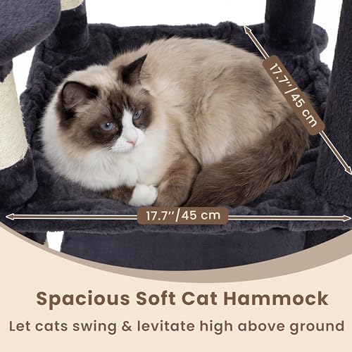 Heybly Cat Tree, 56-Inch Multi-Level Easy Climb Tower for Large Cats, Cat Furniture with 2 Perches, Cozy Hammock, Spacious Condo & Cat Basket, Durable Sisal Scratching Posts, Smoky Gray HCT028G - color: Smoky Gray