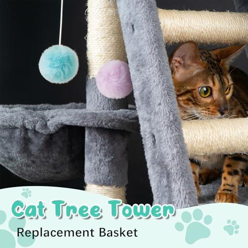 Dansydaisy 3 Pack 13" Large Cat Tree Hammock Basket Bed Lounger Tower Replacement Parts with 6 Pcs Hanging Elastic Strings Pom Pom Toys, Cat Tree Accessories Hammock Attachment (Gray) - color: Gray, size: 13"
