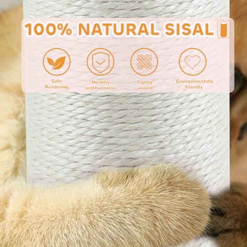 Cat Scratching Post,45'' Tall Scratching Post for Indoor Cats Adults,Cat Scratcher with 3.5Inch Diameter,Sisal Rope,Interactive Ball Toys,Self Groomer Brush for Large Cats Kittens - color: yellow-45inch