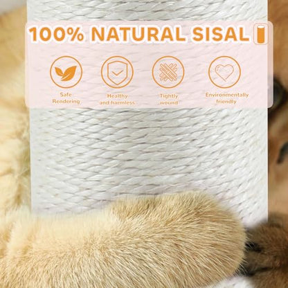 Cat Scratching Post,45'' Tall Scratching Post for Indoor Cats Adults,Cat Scratcher with 3.5Inch Diameter,Sisal Rope,Interactive Ball Toys,Self Groomer Brush for Large Cats Kittens - color: yellow-45inch
