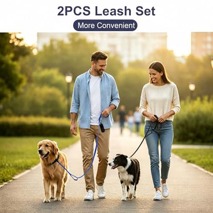 2 Pack Dual Handle Dog Leash, 6ft x 1in Heavy Duty Reflective Nylon Leash with Padded Grip, Traffic Handle, D-Ring, Tangle-Free Dog Lead for Small, Medium & Large Dogs, Safe Night Walks (Black+Blue) - color: 2PCS-Black+Blue