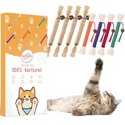WOUSEDO 8 Pack Catnip Chew Toys for Cats,Cotton Sisal Rope Toys,Cat Natural Silvervine Sticks,for Cat Teeth Cleaning and Dental Care,Interactive Toy for Bored Indoor Cats - size: 8 PACK