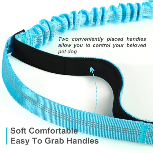 Laqibak Hands Free Dog Leash, Adjustable Waist Leash for Dog Walking, Dual Handle Bungee Dog 4.2-6.7 Feet Long with Reflective Stitches for Walking Hiking Running, Fits 26"- 43" Inch Waist, Blue - color: Blue