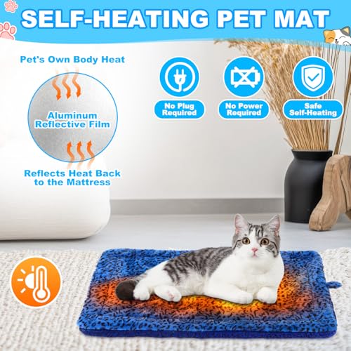 Riakrum 4 Pack Self Warming Cat Bed Mats Leopard Print Cat Dog Thermal Blanket Double Sided Self Heating Pet Pad with Storage Bags for Pet Winter Outdoor Indoor Supplies, Non Electric(L) - size: L