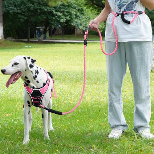 Cymiler Hands Free Dog Leash, 8 Ft Reflective Cross-Body Pet Rope Leashes with Sponge Handle, Heavy Duty Nylon, for Running, Hiking, Training, Waist Leash for Small Medium Large Dogs (Pink) - color: Pink