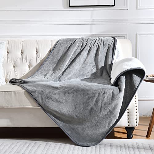 Waterproof Blanket for Bed Couch Sofa, Soft Liquid Pee Proof Pet Blanket for Dog Puppy Cat, Reversible Sherpa Fleece Furniture Protector (Grey, 50x60 inches) - color: Grey, size: 50x60 inches