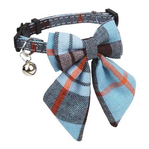 ADOGGYGO Plaid Cat Collars with Removable Bow Tie Bell, 2 Pack Beige Blue Plaid Kitten Bow Collar for Cats Kittens - color: Beige&Blue-2