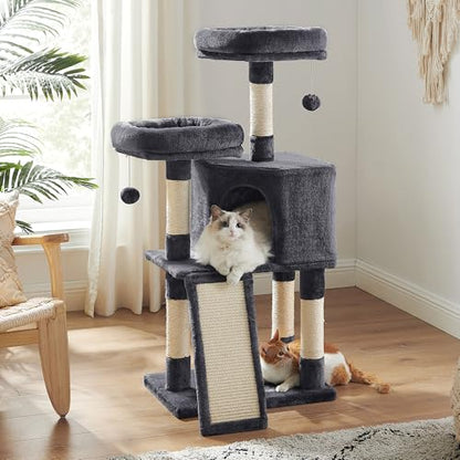 Feandrea Cat Tree, 45.3-Inch Cat Tower, Plush Condo with Scratching Post, Ramp, Perch, Spacious Cave, for Small Space, Smoky Gray UPCT141G01 - color: Smoky Gray