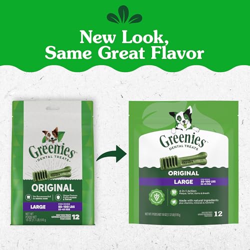 Greenies Veterinarian-Recommended Adult Natural Dental Dog Treats Large Size, Original Flavor, (4) 12 ct Packs (48 Treats Total) - size: 48 Count (Pack of 1)