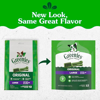Greenies Veterinarian-Recommended Adult Natural Dental Dog Treats Large Size, Original Flavor, (4) 12 ct Packs (48 Treats Total) - size: 48 Count (Pack of 1)