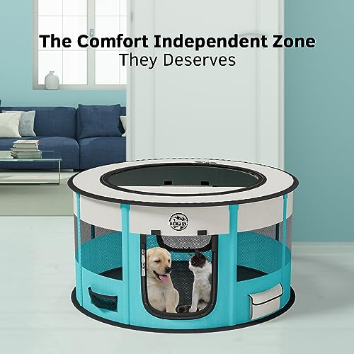 Dog Playpen Puppy Play Pen Indoors Pet Crate Small Dog Cage Portable Foldable Cat Kennel for Kitten Hamster Rabbit Bunny Guinea Pig with Collapsible Food Bowl Carrying Case - color: Cyan, style: M