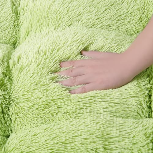 EHEYCIGA Fluffy Dog Crate Bed for Small Dogs, Plush Faux Fur Crate Pad, Calming Anti Anxiety Small Dog Bed, Washable Soft Warm Mat with Non-Slip Bottom, Green - color: Green, size: 23.6 x 17.5