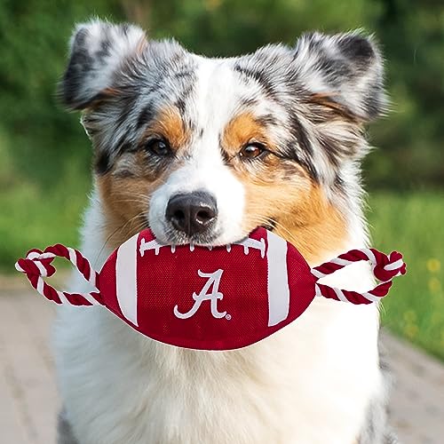NCAA Alabama Crimson Tide Football Dog Toy, Tough Quality Nylon Materials, Strong Pull Ropes, Inner Squeaker, Collegiate Team Color - color: Alabama Crimson Tide
