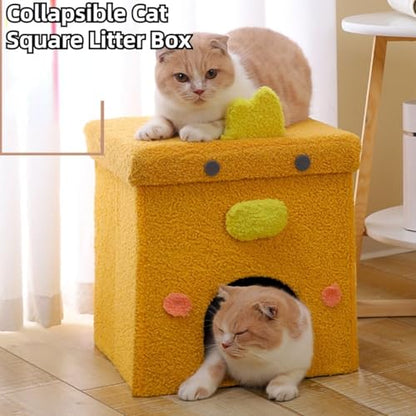 Cat Houses for Indoor Cats,Cat Cave Beds Pet Hideaway,2 Story Cube Condos Cat Sleeping Space,Collapsible Covered Burrowing Cozy Kitten Nest,Sturdy Structure Cat Play Tower (White) - color: White