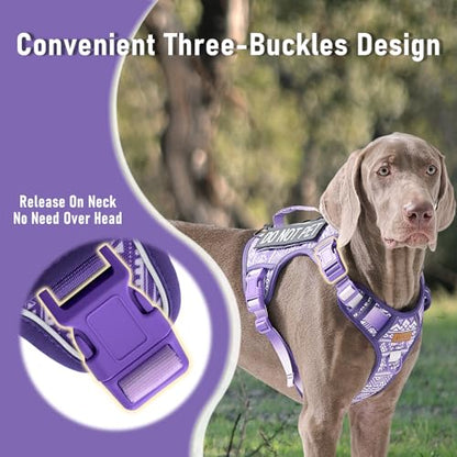 Tactical Dog Harness X-Large No Pull Easy Walker, Escape Proof Harness Vest with Handle, Reflective Vest with 2 Leash Clips and 3 Buckles, Newfoundland Alaska German Shepherd Mastiffs, XL - color: Purple Ethnic, size: Extra Large
