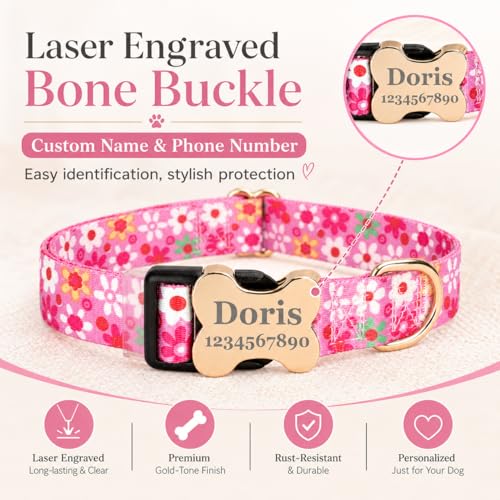 Custom Dog Collar with Engraved Name & Phone Number, Personalized Anti-Lost Pet Collar, Adjustable Durable Soft Collar for X-Small Small Medium Large X-Large Dogs, Outdoor Walking Training Daily Wear - color: New bone buckle
