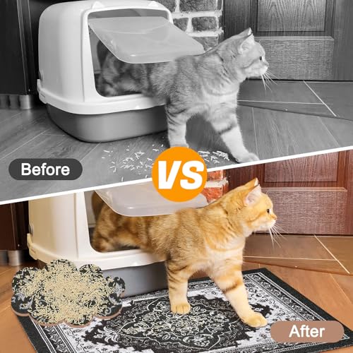 Glittme Cat Litter Mat with Non-Slip Bottom Litter Box Mat 47"X35" Litter Trapping Mat Easy to Clean Washable Cat Food Mat for Kitty,XXL - color: Black, size: 47"x35"