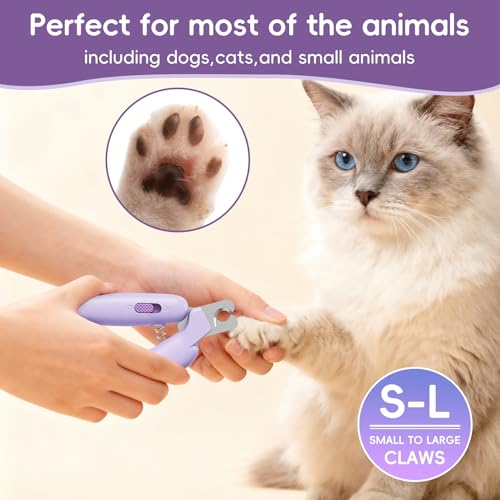 Dog Nail Clippers,Dog Nail Trimmers for Small Medium Dogs and Cats - Professional Grooming Tool with Safety Lock, Sharp Stainless Steel Blade Prevents Splitting, Includes Nail File (Purple-mini) - size: Purple-mini