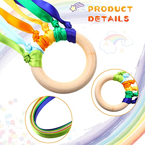 Sumind 6 Pcs Rainbow Ribbon Hand Kites Wands for Kids Dancer Streamer String Toy Thrown Waldorf Wand with Wooden Ring Wand Learning Educational(Bright Colors) - style: Bright Colors