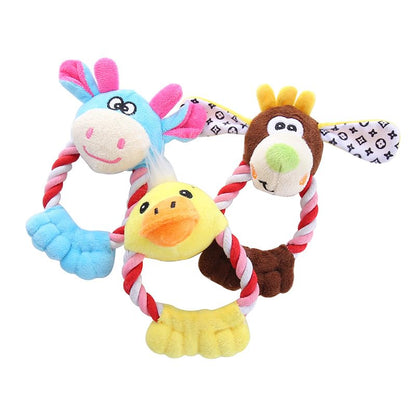 Interactive Plush & Cotton Rope Dog Toy – Durable Chew & Tug Toy for Small to Medium Dogs – 3-Pack