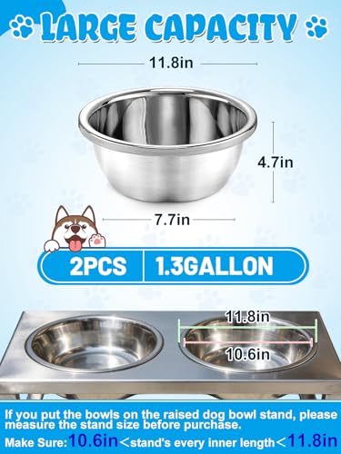 2Pcs 1.3 Gallons Large Dog Bowls - Food Grade Stainless Steel Metal Water Bowl, Ample Capacity & Easy to Clean Food Bowls for Large X-Large Dogs Indoor Outdoor - size: 1.3 Gallons